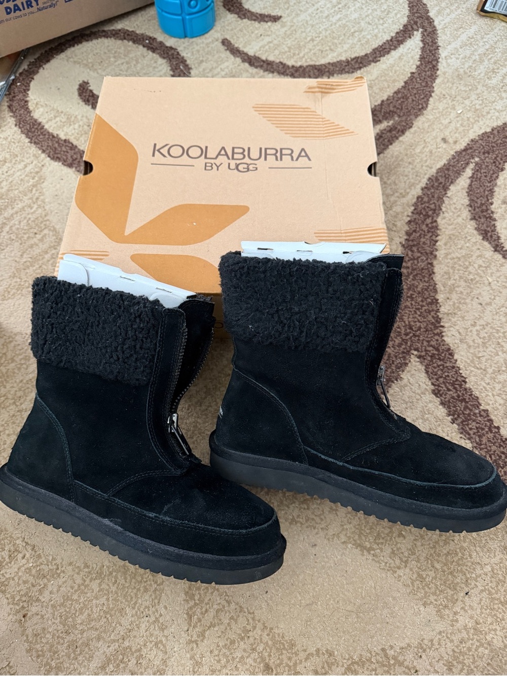 Koolaburra Black Suede Shearling Zip Winter Boots